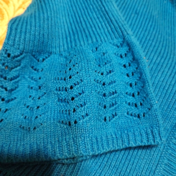 🐦Glorious Vtg 80's Rich Turquoise Crochet Woven Bell Sleeve Cardigan Sweater -S - Picture 6 of 16